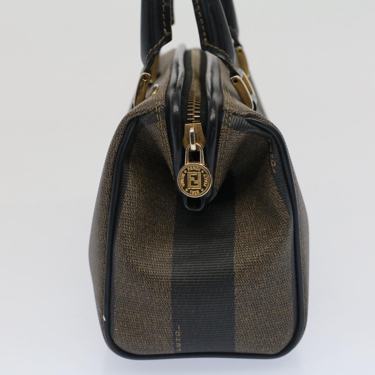 FENDI Pecan Canvas Mini Boston Bag Black Brown Auth 52490