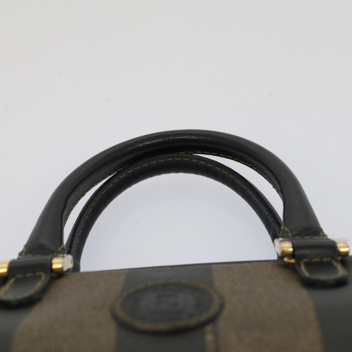 FENDI Pecan Canvas Mini Boston Bag Black Brown Auth 52490