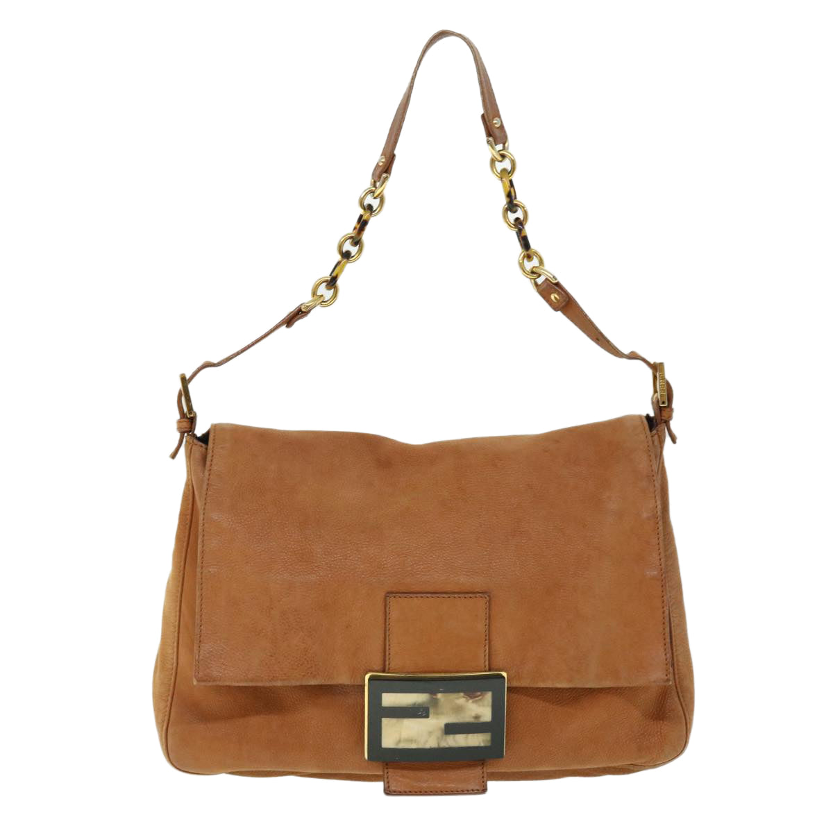 FENDI Mamma Baguette Shoulder Bag Leather Beige Auth 52497