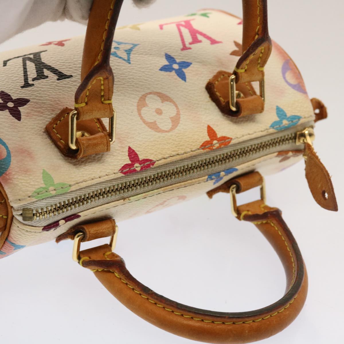 LOUIS VUITTON Monogram Multicolor Mini Speedy Hand Bag White M92645 Auth 52565