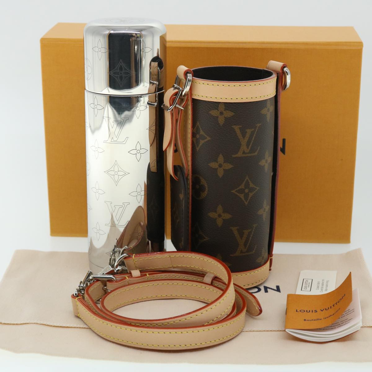 LOUIS VUITTON Monogram Flask Holder Water Bottle GI0518 LV Auth 52637A