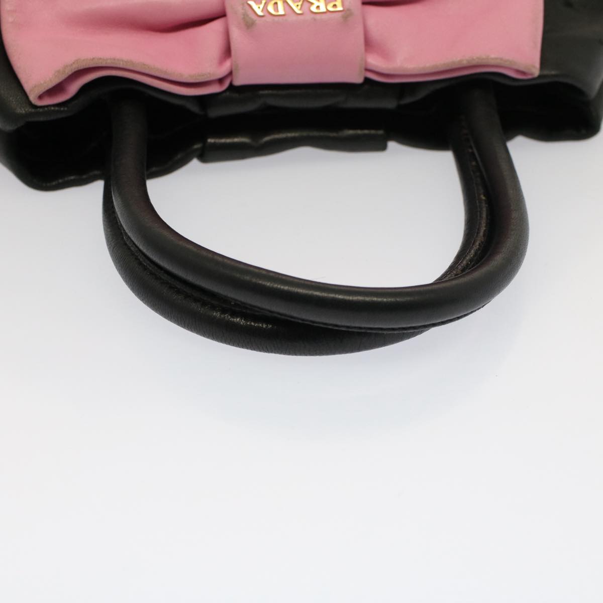 PRADA Ribbon Hand Bag Leather 2way Black Pink Auth 52729