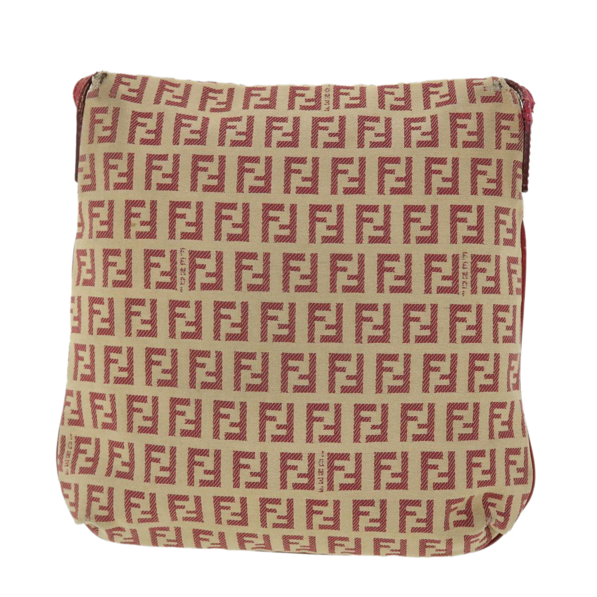 FENDI Zucchino Canvas Mamma Baguette Shoulder Bag Beige Red Auth 52738 - 0