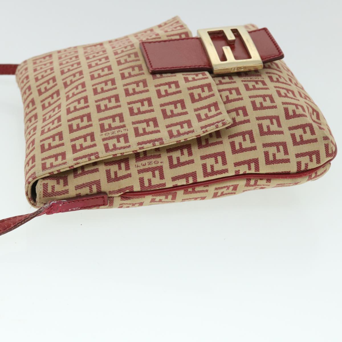 FENDI Zucchino Canvas Mamma Baguette Shoulder Bag Beige Red Auth 52738