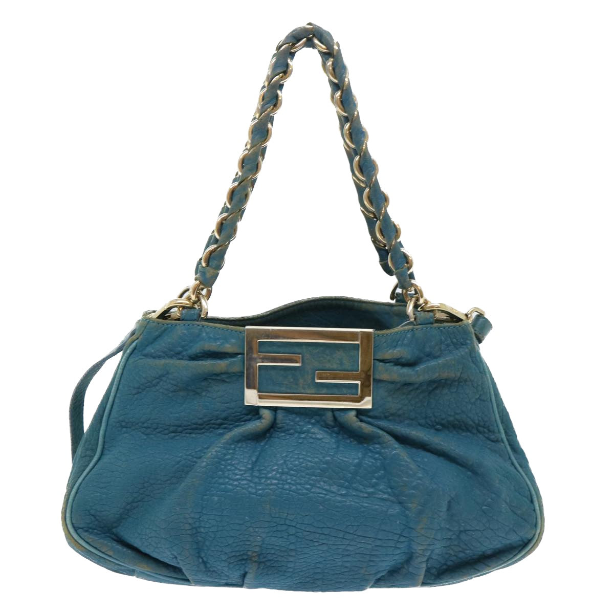 FENDI Chain Shoulder Bag Leather 2way Turquoise Blue Auth 52739 - 0