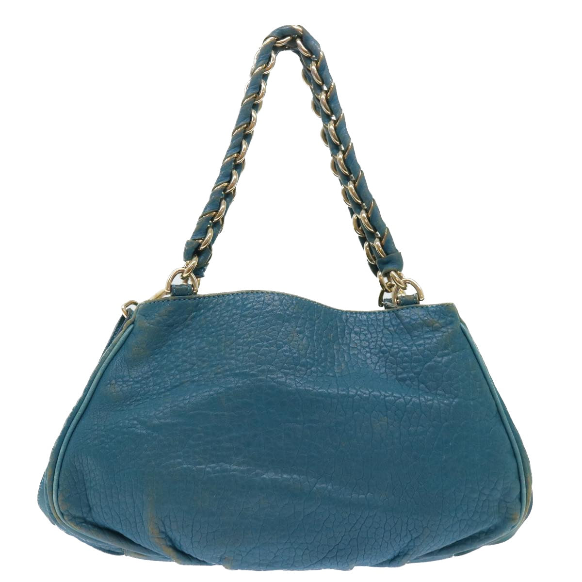 FENDI Chain Shoulder Bag Leather 2way Turquoise Blue Auth 52739