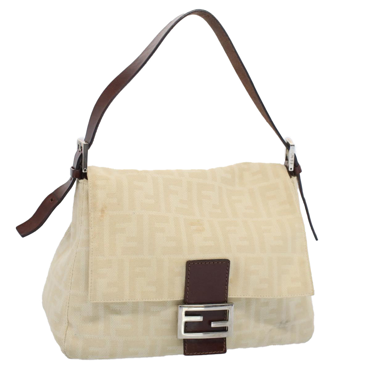 FENDI Mamma Baguette Shoulder Bag Beige Auth 52740