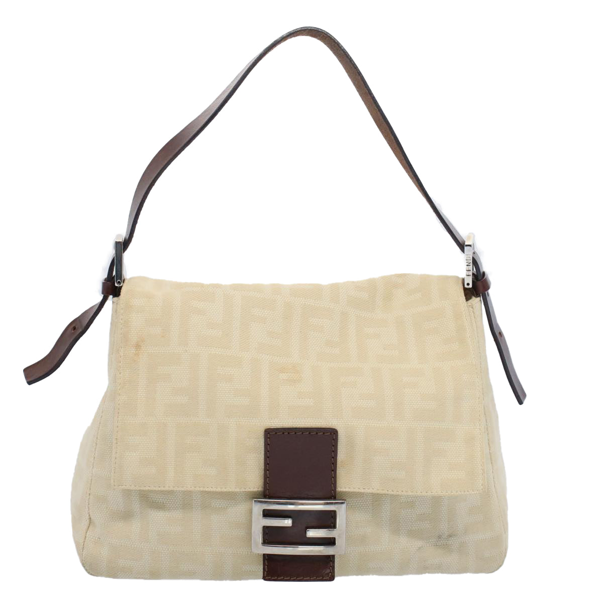 FENDI Mamma Baguette Shoulder Bag Beige Auth 52740