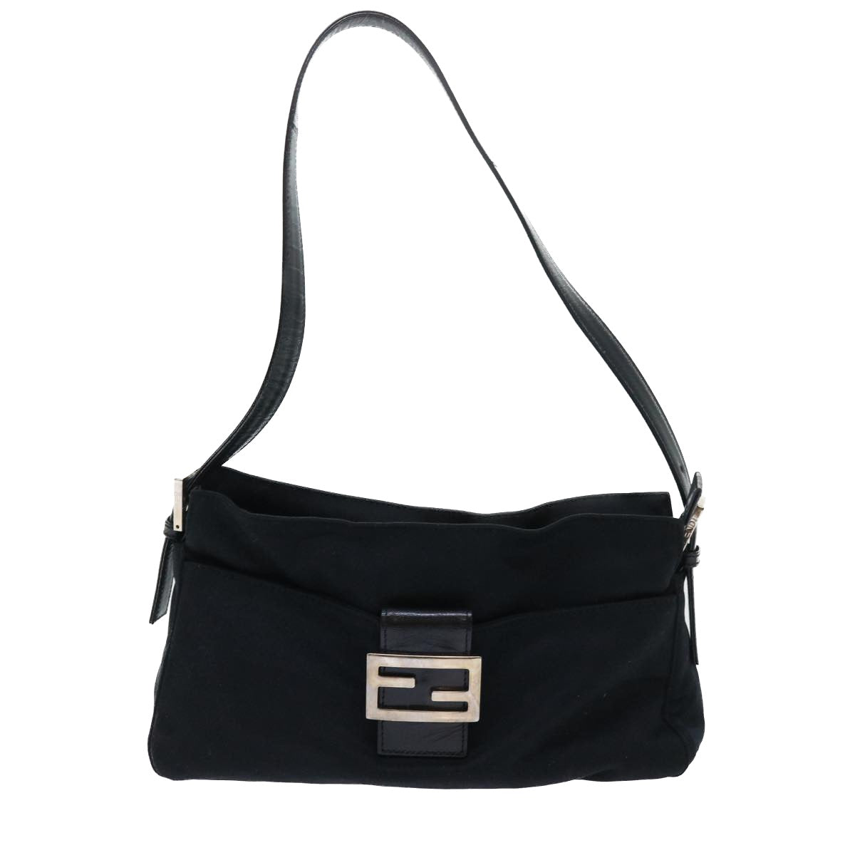 FENDI Mamma Baguette Shoulder Bag Coated Canvas Black Auth 52742