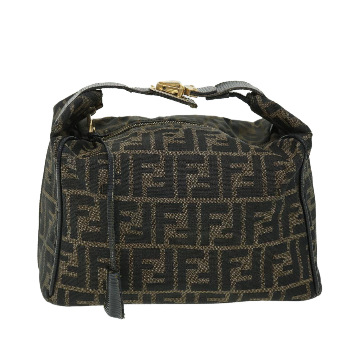 FENDI Zucca Canvas Vanity pouch Hand Bag Brown Black Auth 52743 - 0