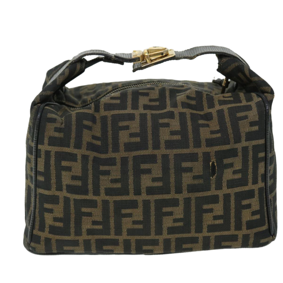 FENDI Zucca Canvas Vanity pouch Hand Bag Brown Black Auth 52743