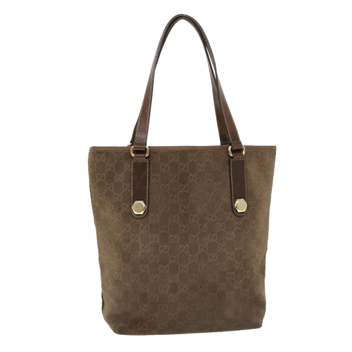 GUCCI GG Canvas Tote Bag Suede Brown Auth 52749