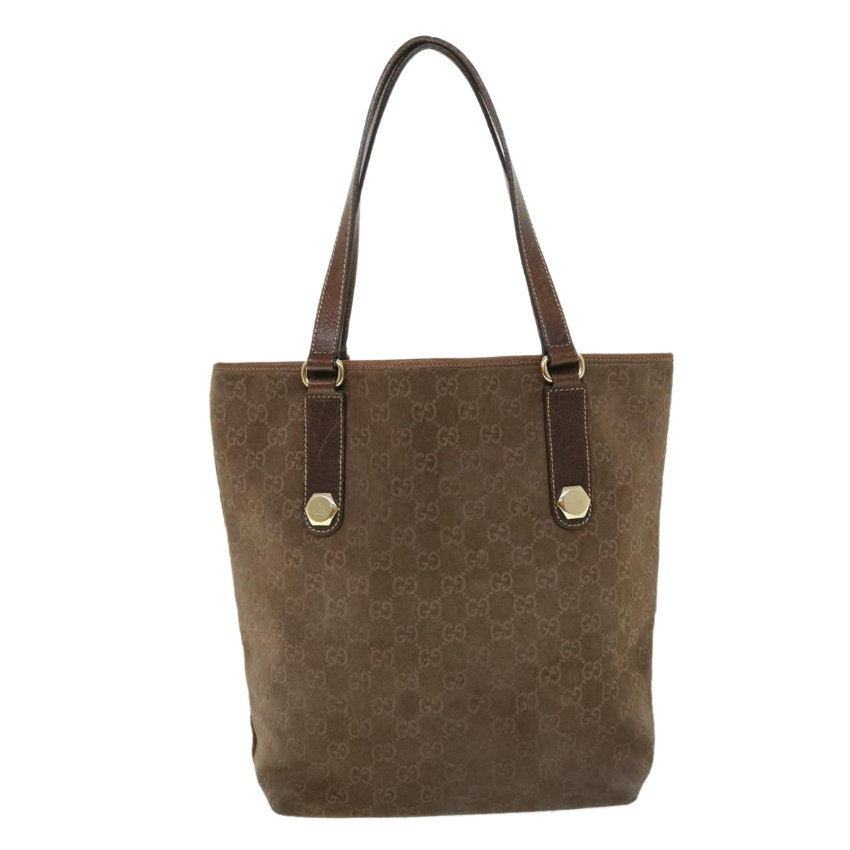 GUCCI GG Canvas Tote Bag Suede Brown Auth 52749