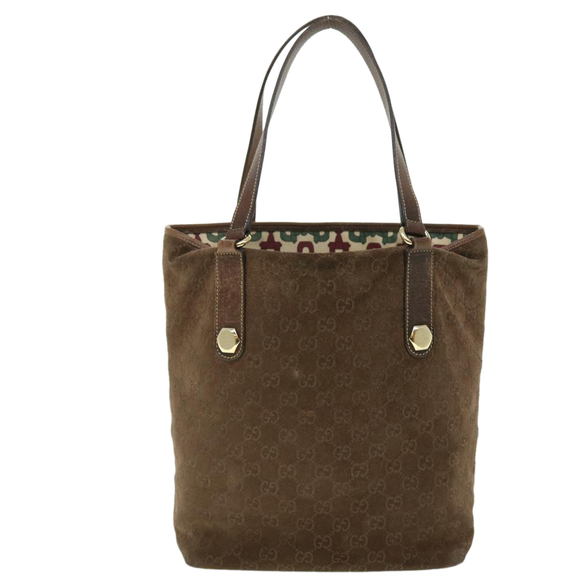 GUCCI GG Canvas Tote Bag Suede Brown Auth 52749