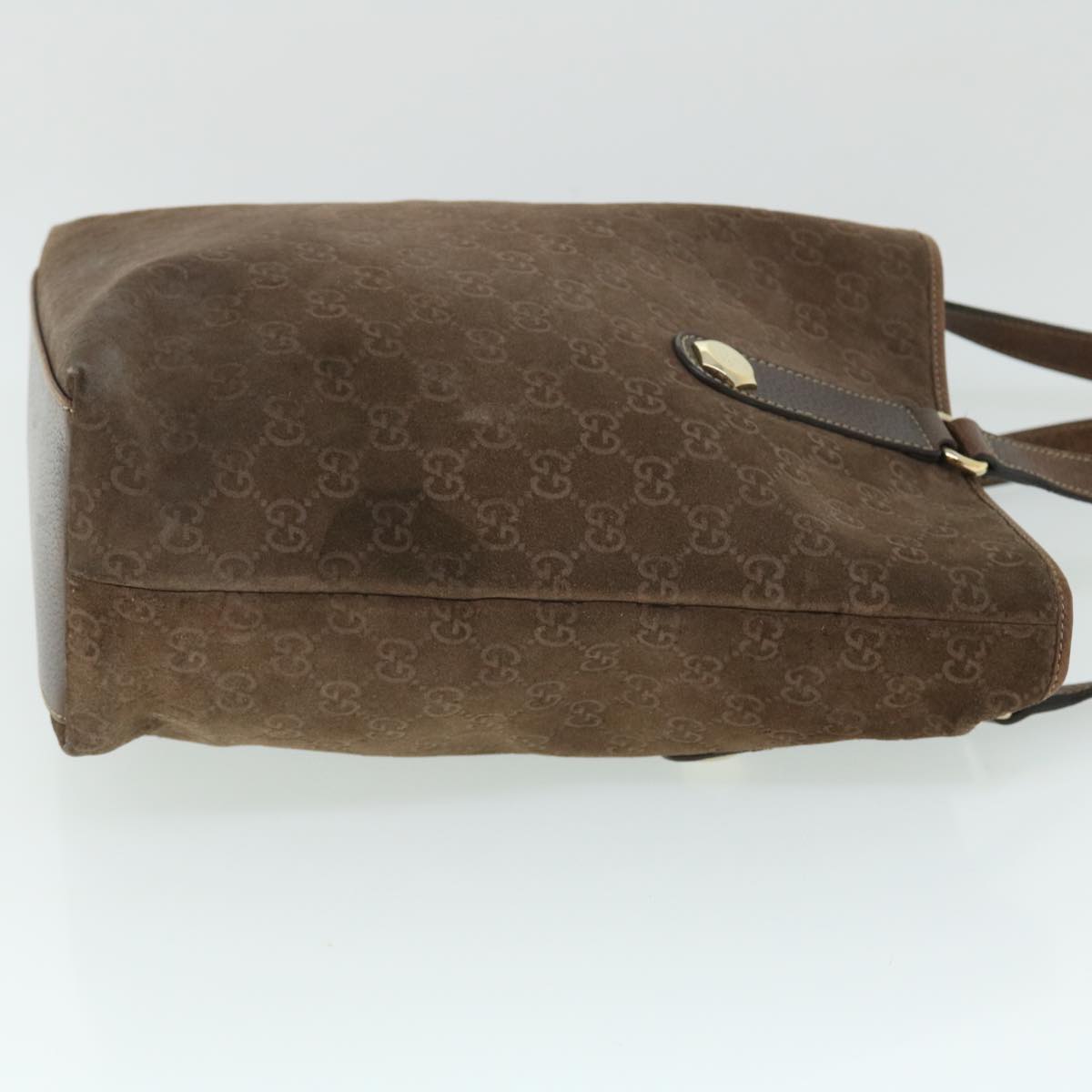 GUCCI GG Canvas Tote Bag Suede Brown Auth 52749