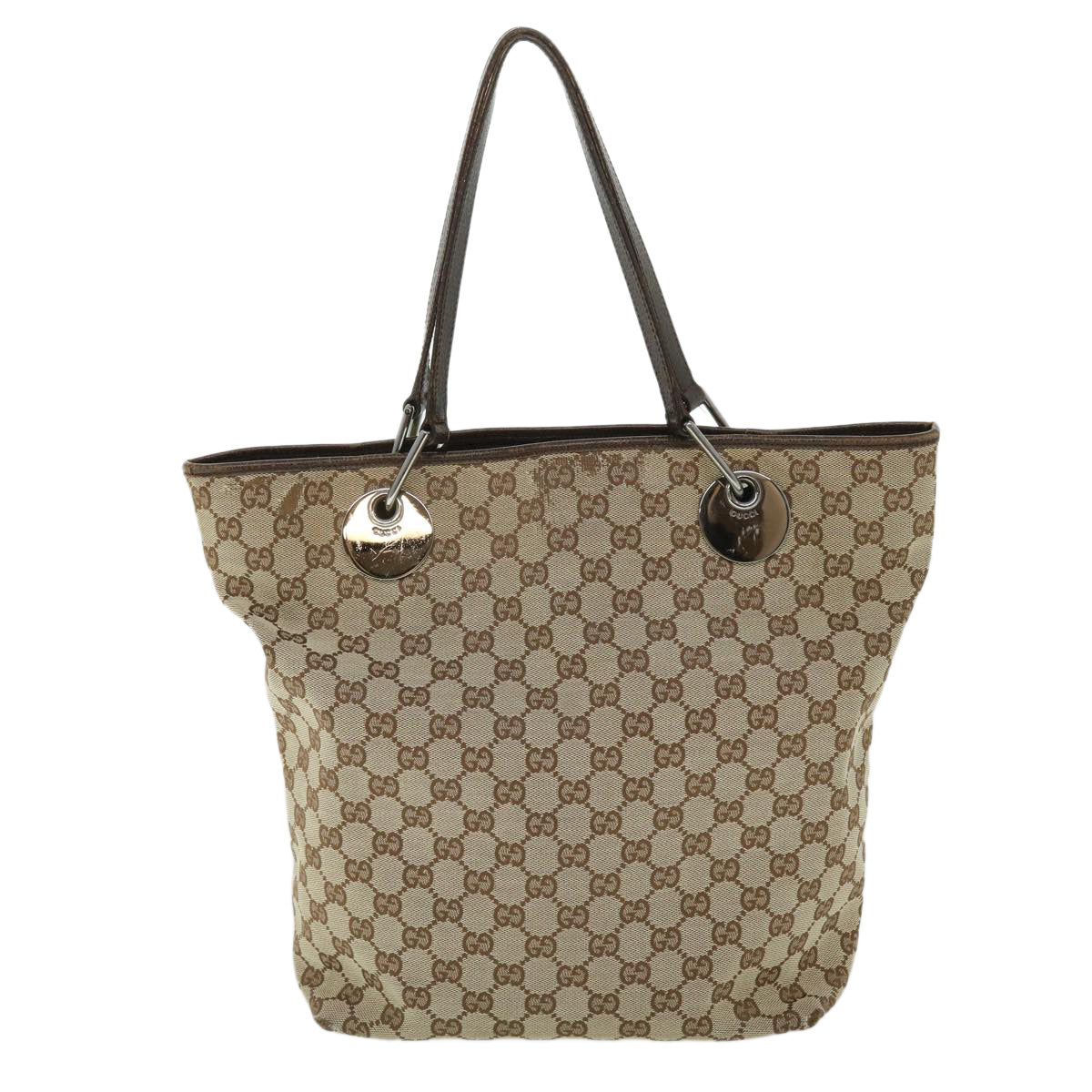 GUCCI GG Canvas Tote Bag Beige Brown Auth 52750