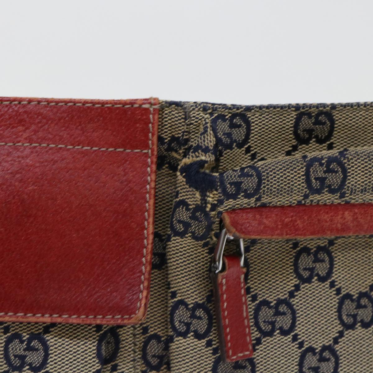 GUCCI GG Canvas Sherry Line Waist bag Leather Beige Red Navy 28566 Auth 52752 - 0