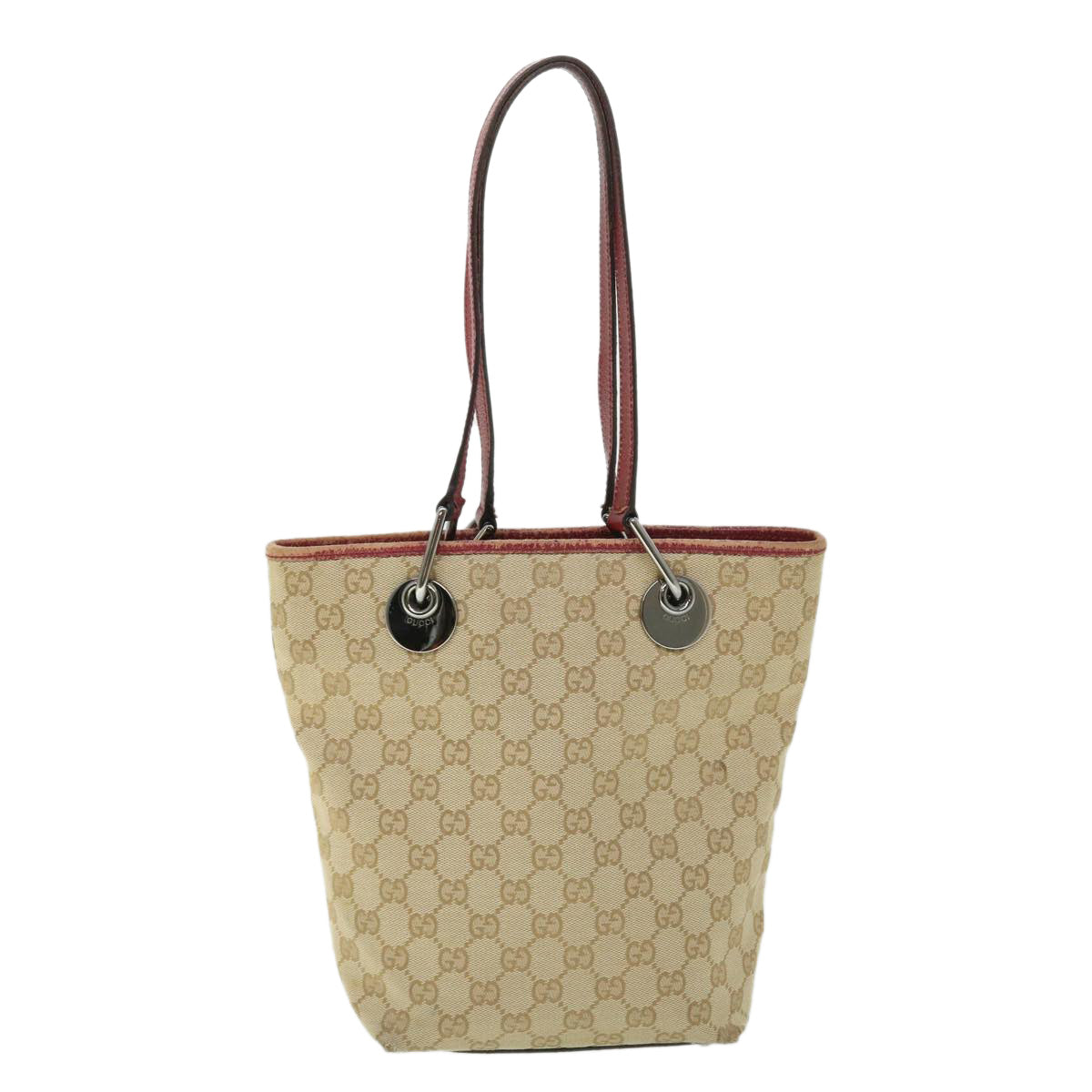 GUCCI GG Canvas Tote Bag Beige Red Auth 52753