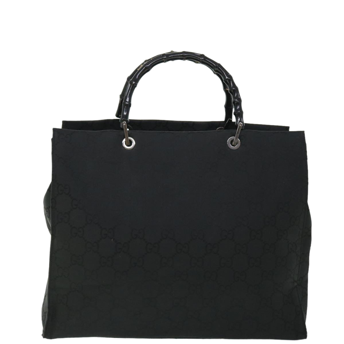 GUCCI GG Canvas Bamboo Hand Bag Nylon Black Auth 52760