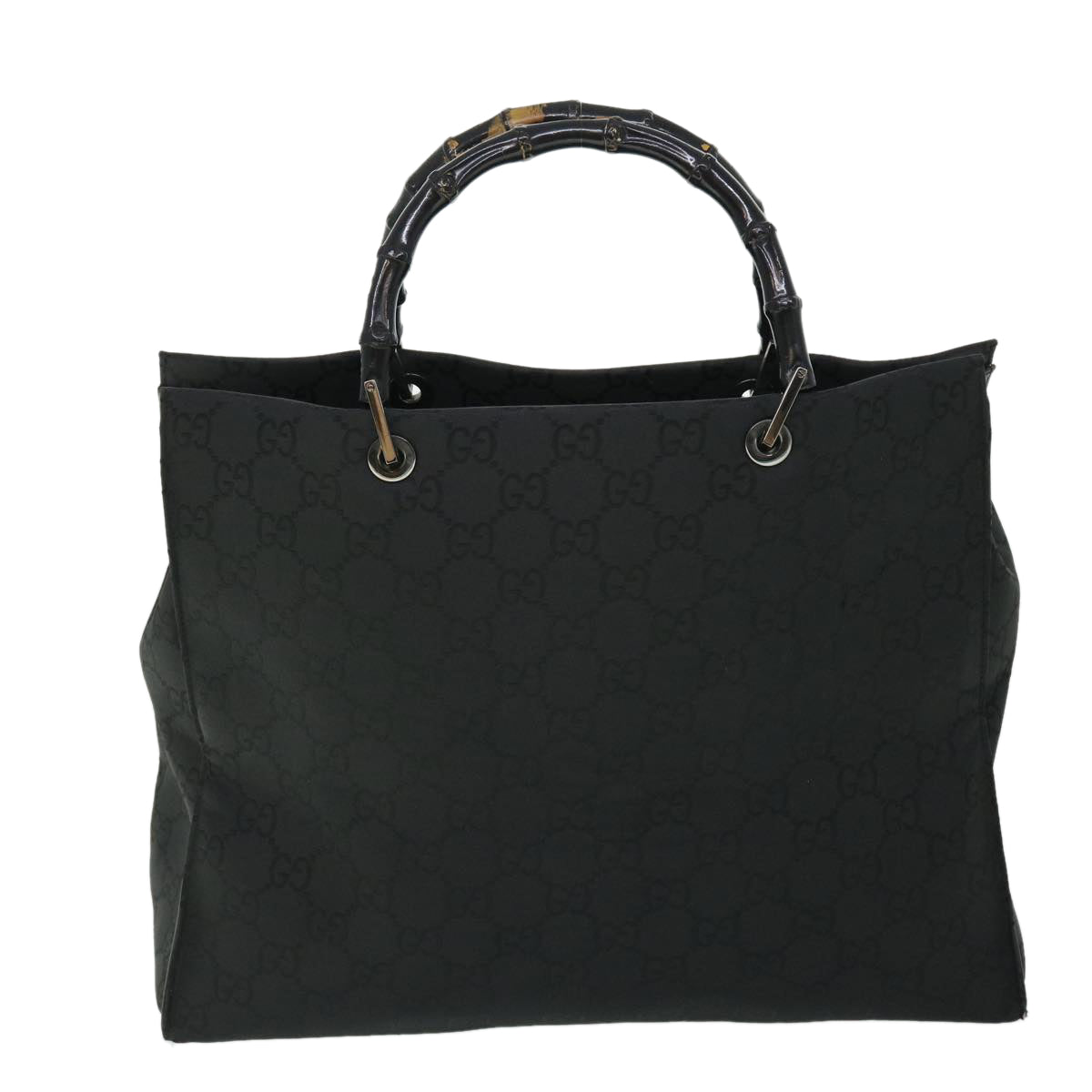 GUCCI GG Canvas Bamboo Hand Bag Nylon Black Auth 52760 - 0