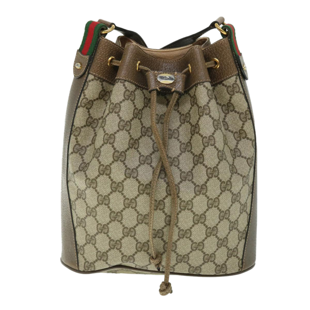 GUCCI GG Canvas Web Sherry Line Shoulder Bag PVC Leather Beige Green Auth 52761 - 0