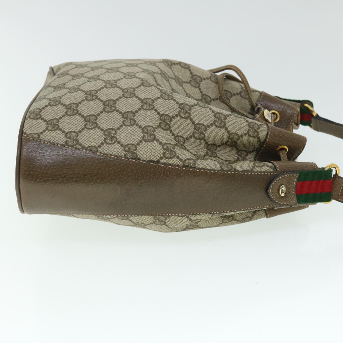 GUCCI GG Canvas Web Sherry Line Shoulder Bag PVC Leather Beige Green Auth 52761