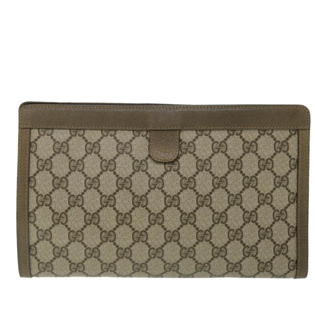 GUCCI GG Canvas Web Sherry Line Clutch Bag PVC Leather Beige Green Auth 52762 - 0