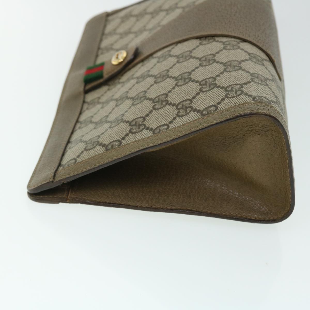 GUCCI GG Canvas Web Sherry Line Clutch Bag PVC Leather Beige Green Auth 52762