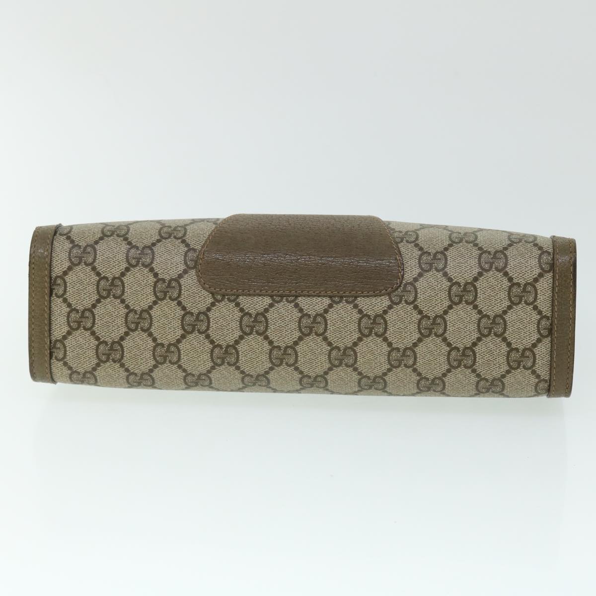 GUCCI GG Canvas Web Sherry Line Clutch Bag PVC Leather Beige Green Auth 52762