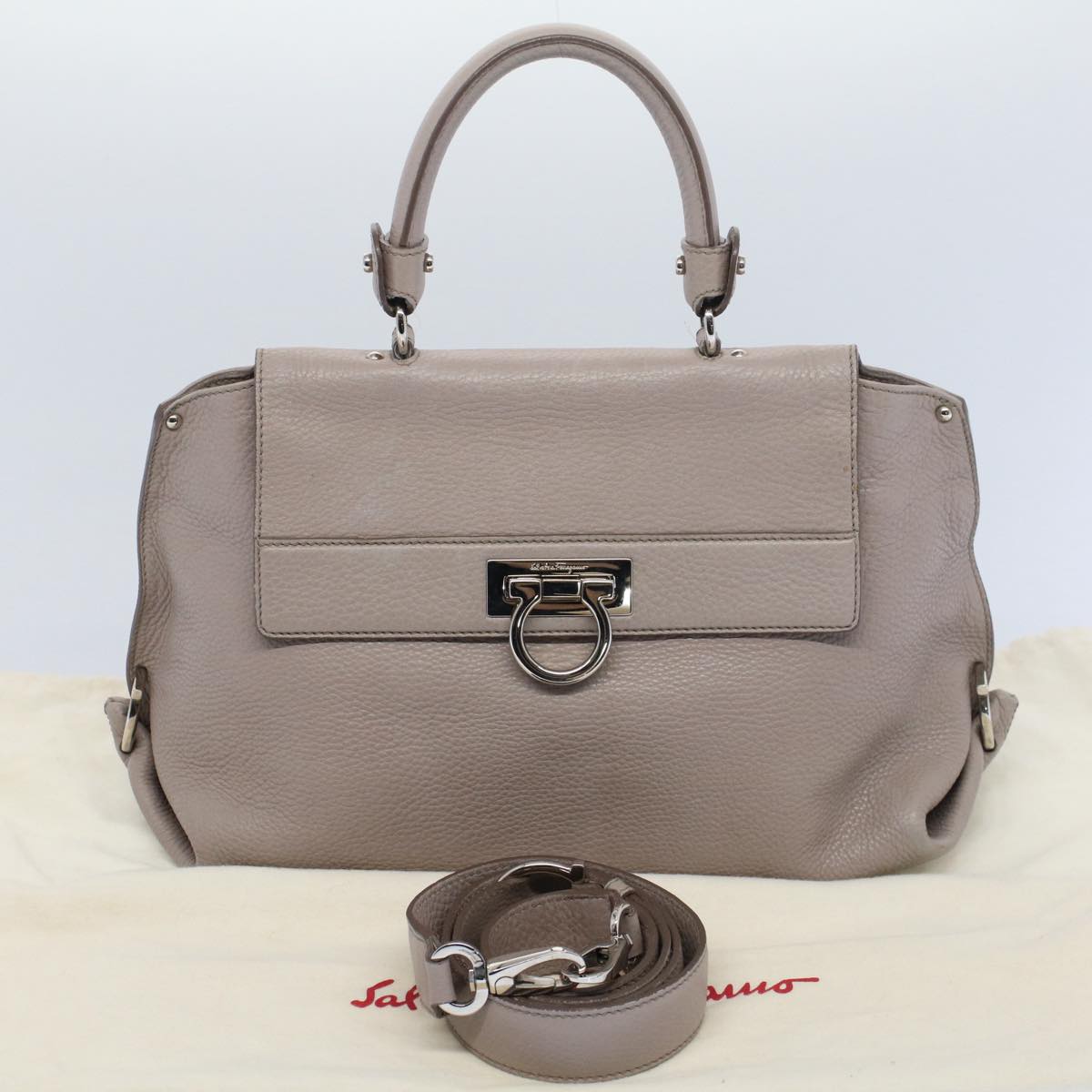 Salvatore Ferragamo Gancini Sofia Shoulder Bag Leather 2way Gray Auth 52767