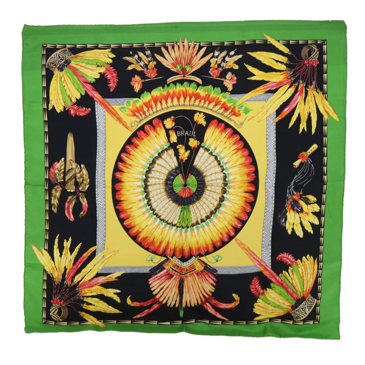 HERMES Carre 90 BRAZIL Scarf Silk Green Auth 52775
