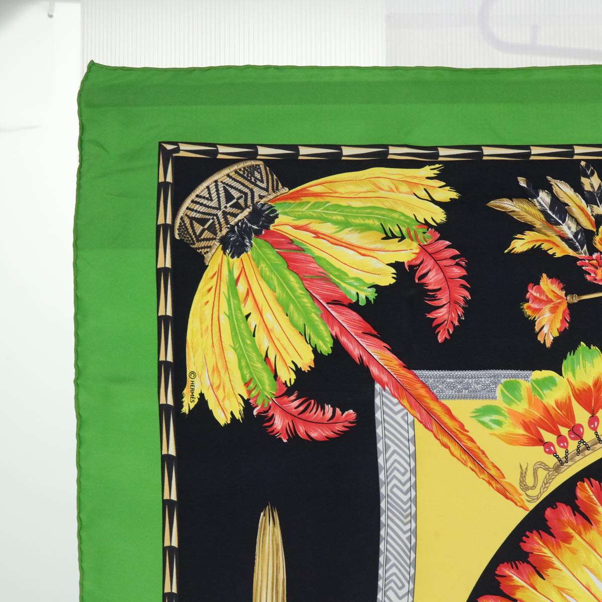HERMES Carre 90 BRAZIL Scarf Silk Green Auth 52775 - 0