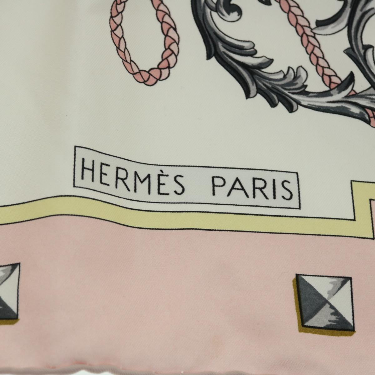 HERMES Carre 90 LES CLES Scarf Silk Pink Auth 52836
