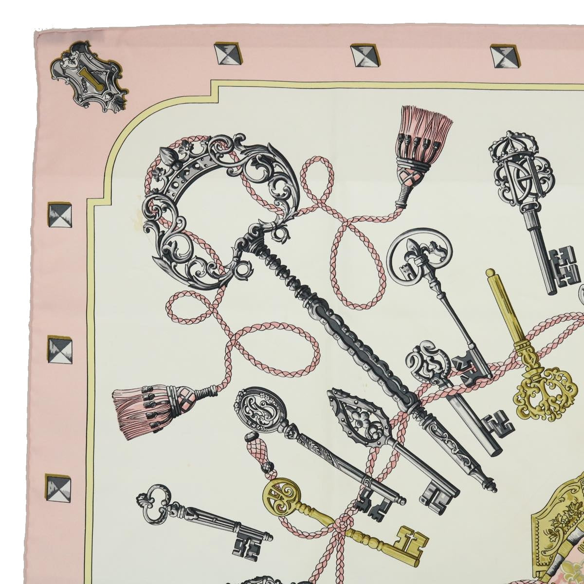 HERMES Carre 90 LES CLES Scarf Silk Pink Auth 52836 - 0
