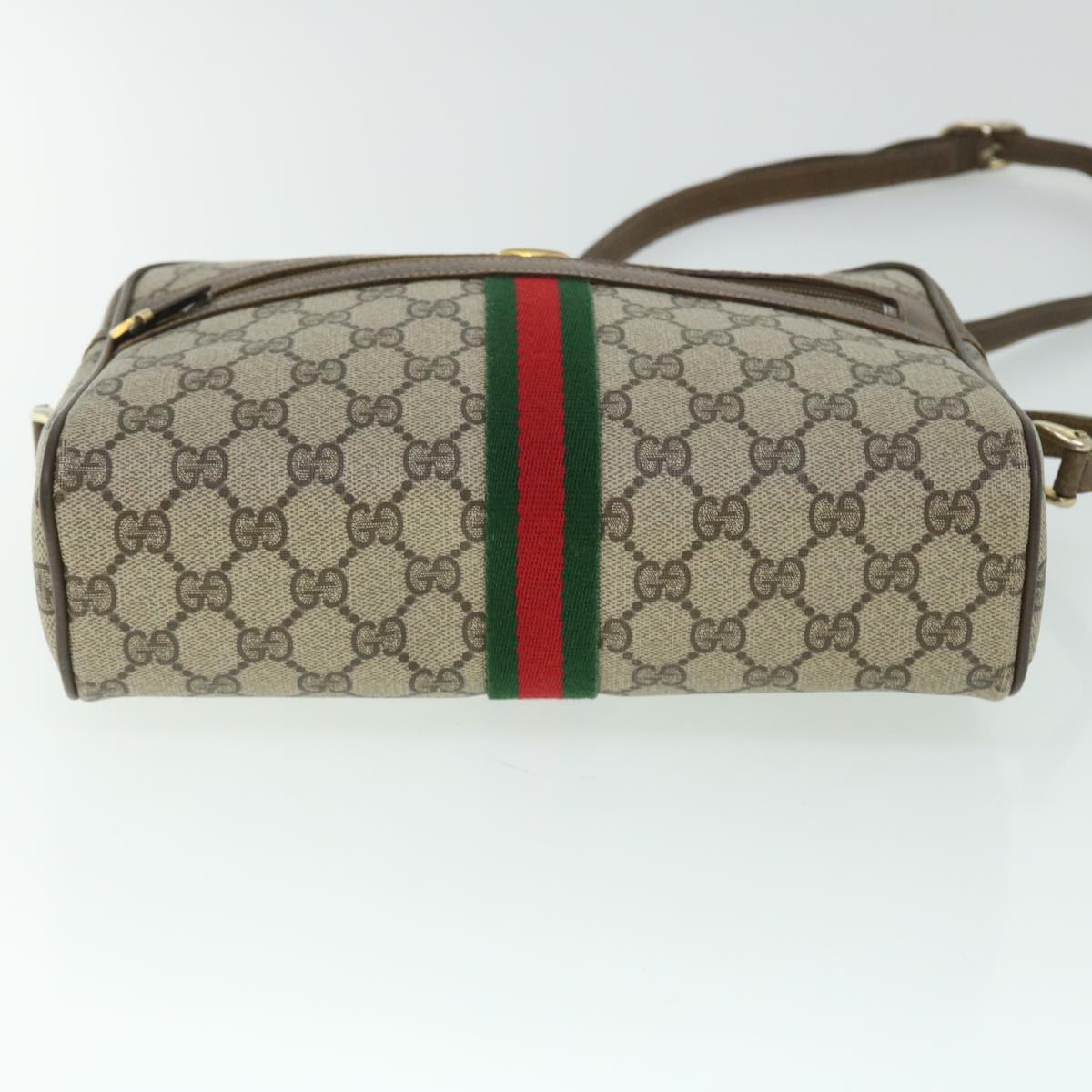 GUCCI GG Canvas Web Sherry Line Shoulder Bag PVC Leather Beige Green Auth 52918