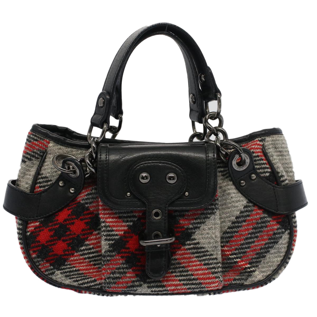 BURBERRY Nova Check Blue Label Hand Bag Wool Gray Auth 53009