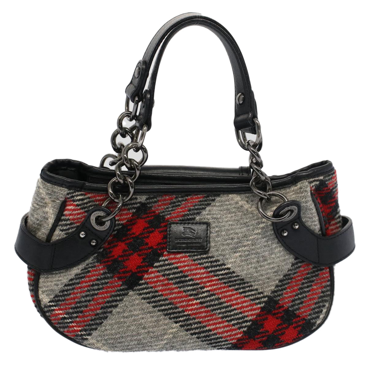 BURBERRY Nova Check Blue Label Hand Bag Wool Gray Auth 53009 - 0