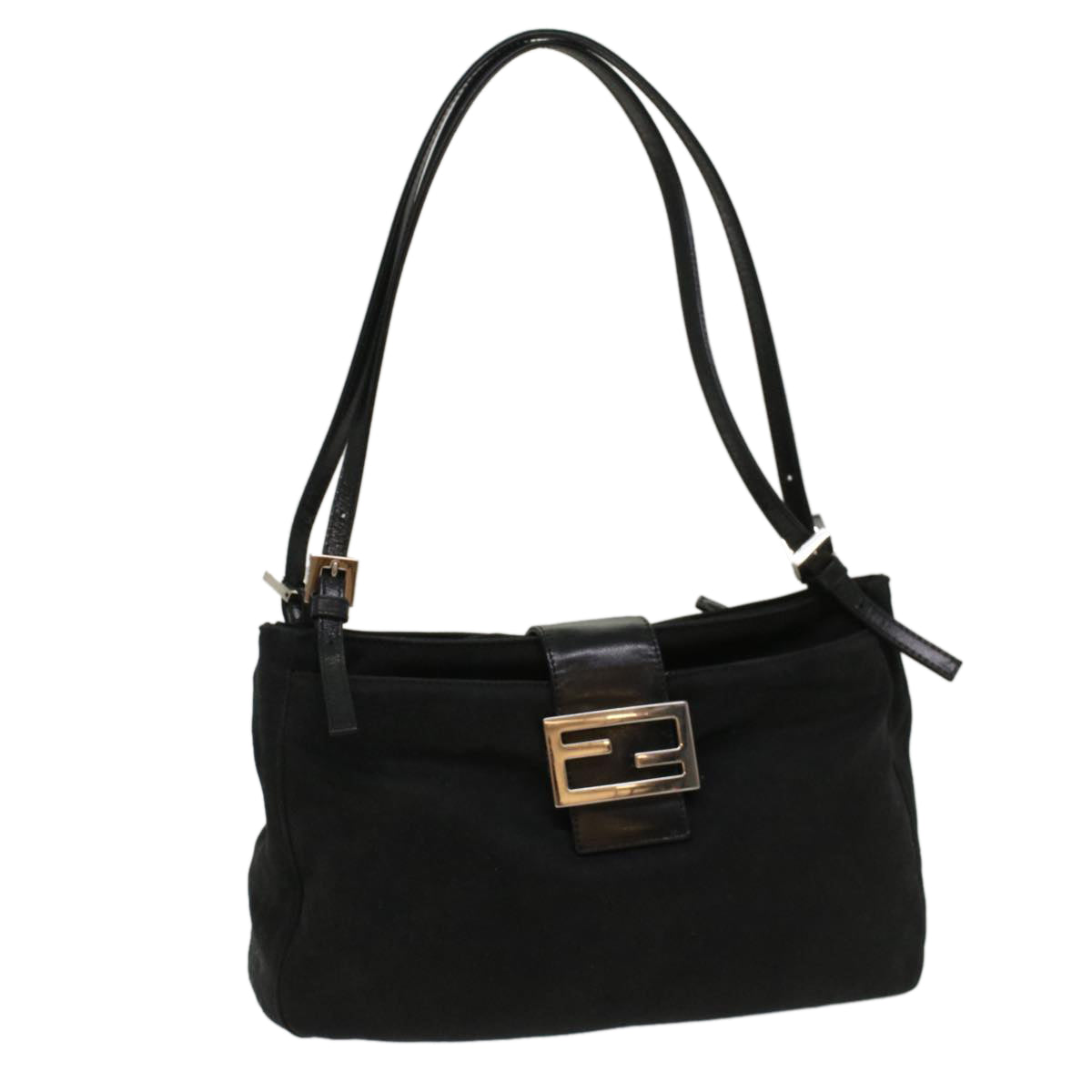 FENDI Mamma Baguette Shoulder Bag Nylon Black Auth 53012