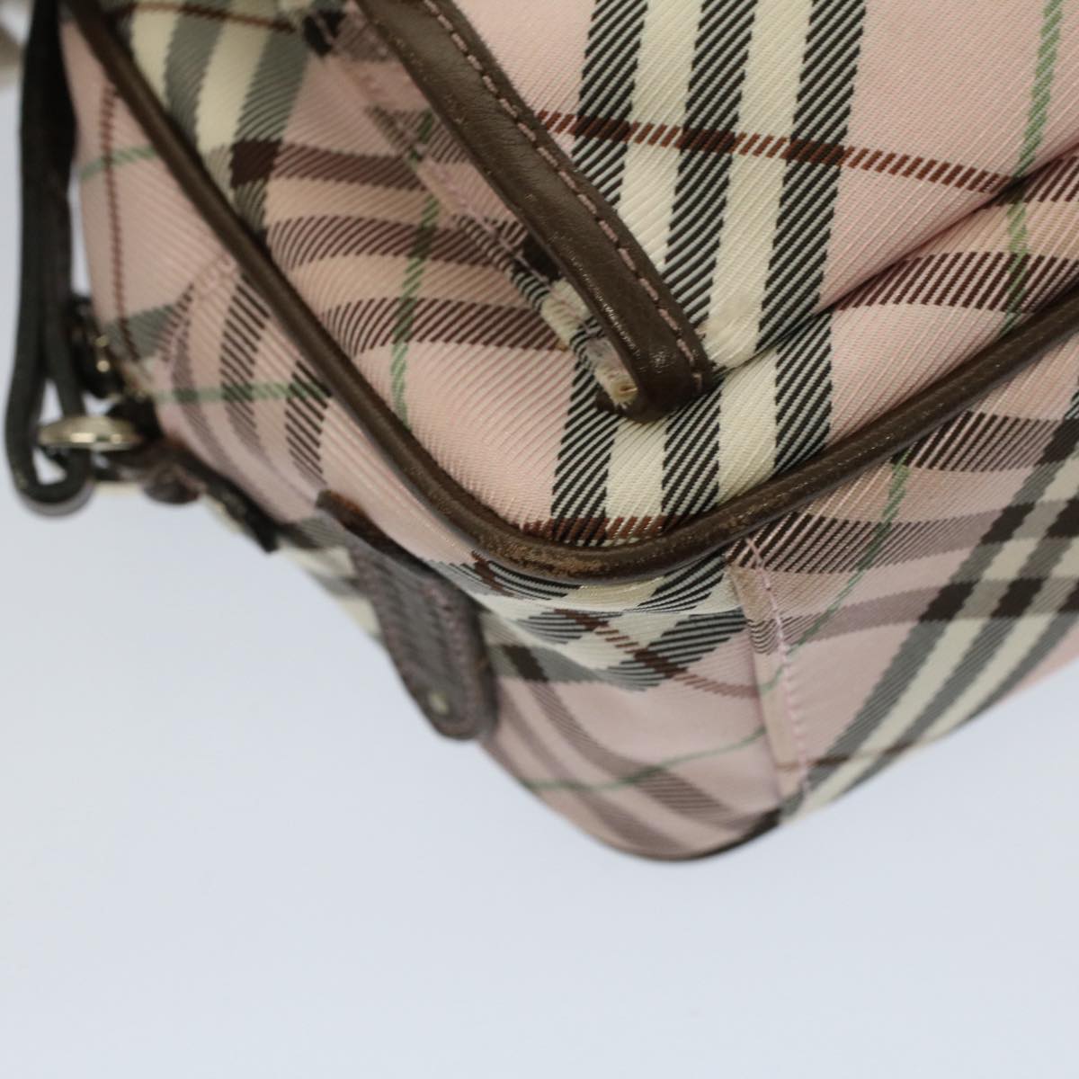 BURBERRY Nova Check Blue Label Shoulder Bag Nylon Leather Pink Auth 53025