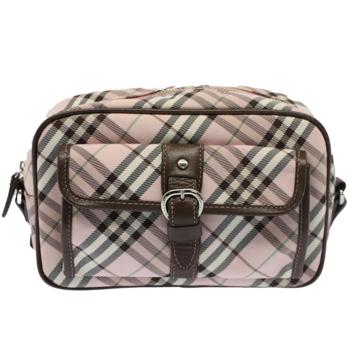 BURBERRY Nova Check Blue Label Shoulder Bag Nylon Leather Pink Auth 53025