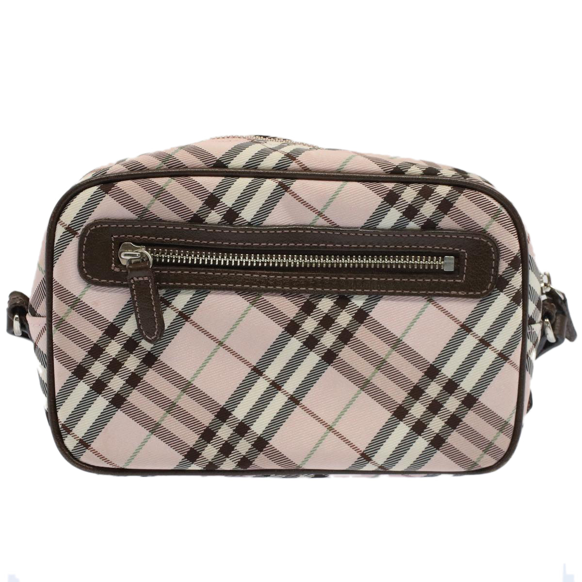 BURBERRY Nova Check Blue Label Shoulder Bag Nylon Leather Pink Auth 53025