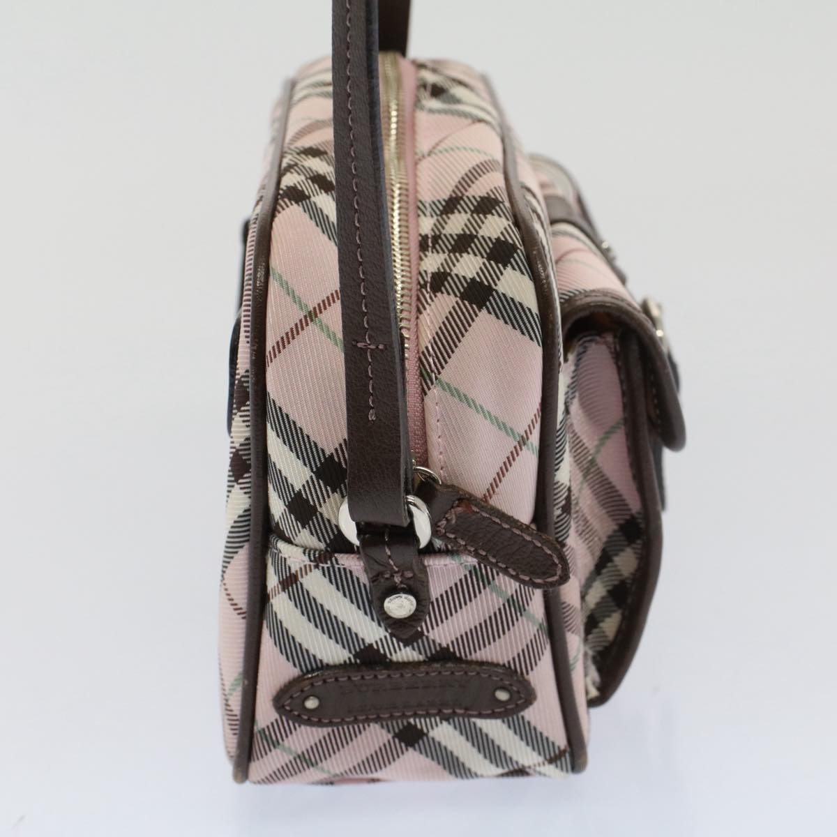 BURBERRY Nova Check Blue Label Shoulder Bag Nylon Leather Pink Auth 53025