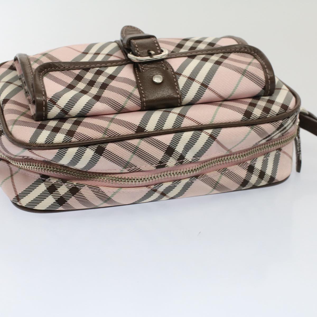 BURBERRY Nova Check Blue Label Shoulder Bag Nylon Leather Pink Auth 53025