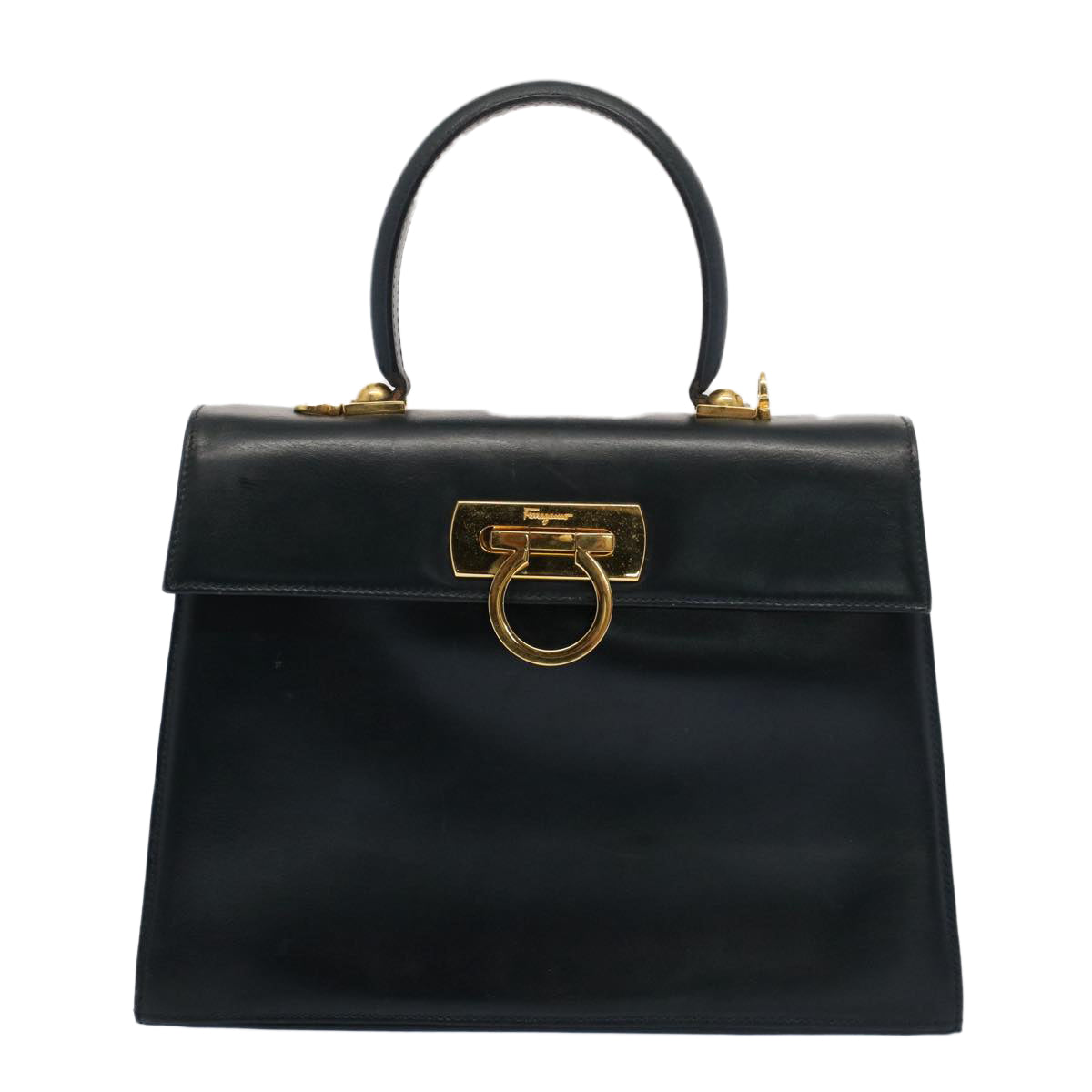 Salvatore Ferragamo Gancini Hand Bag Leather 2way Black Auth 53074