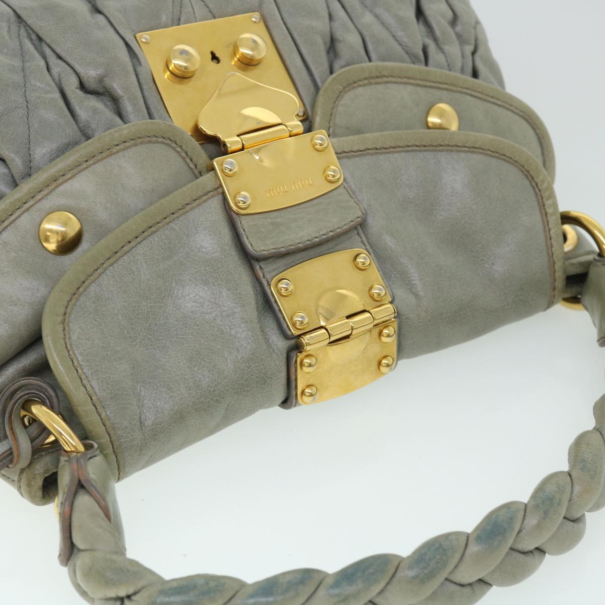 Miu Miu Materasse Hand Bag Leather 2way Gray Auth 53079
