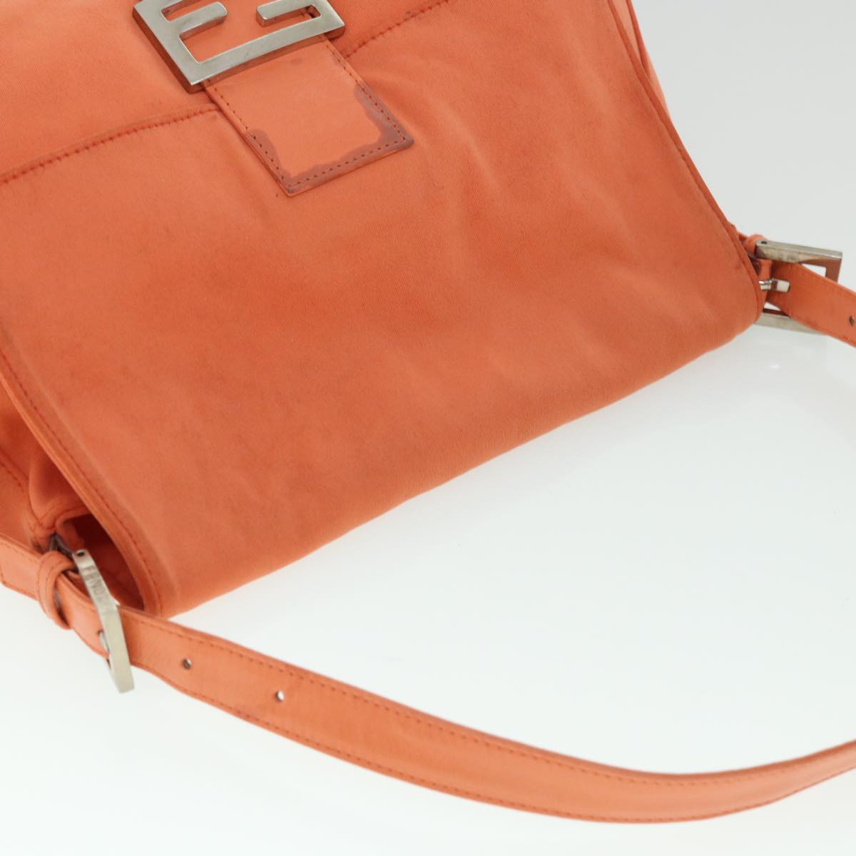 FENDI Mamma Baguette Shoulder Bag Nylon Orange Auth 53082