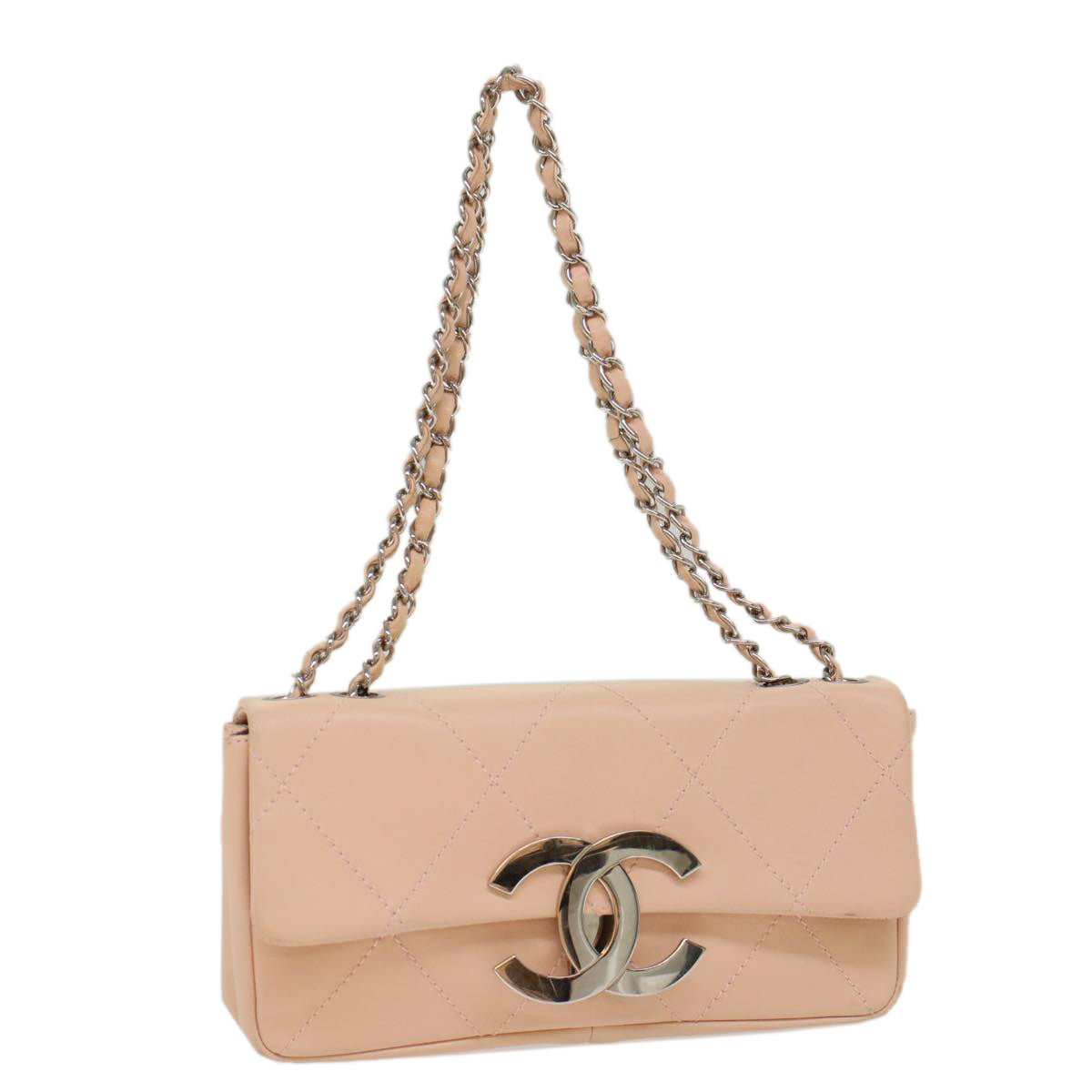 CHANEL Matelasse Chain Shoulder Bag Leather Pink CC Auth 53097