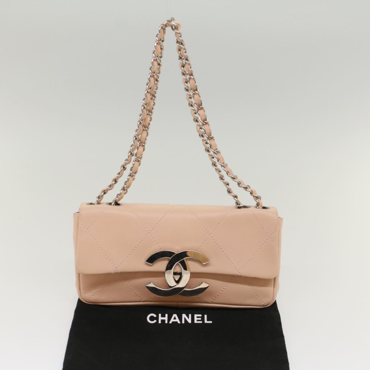 CHANEL Matelasse Chain Shoulder Bag Leather Pink CC Auth 53097