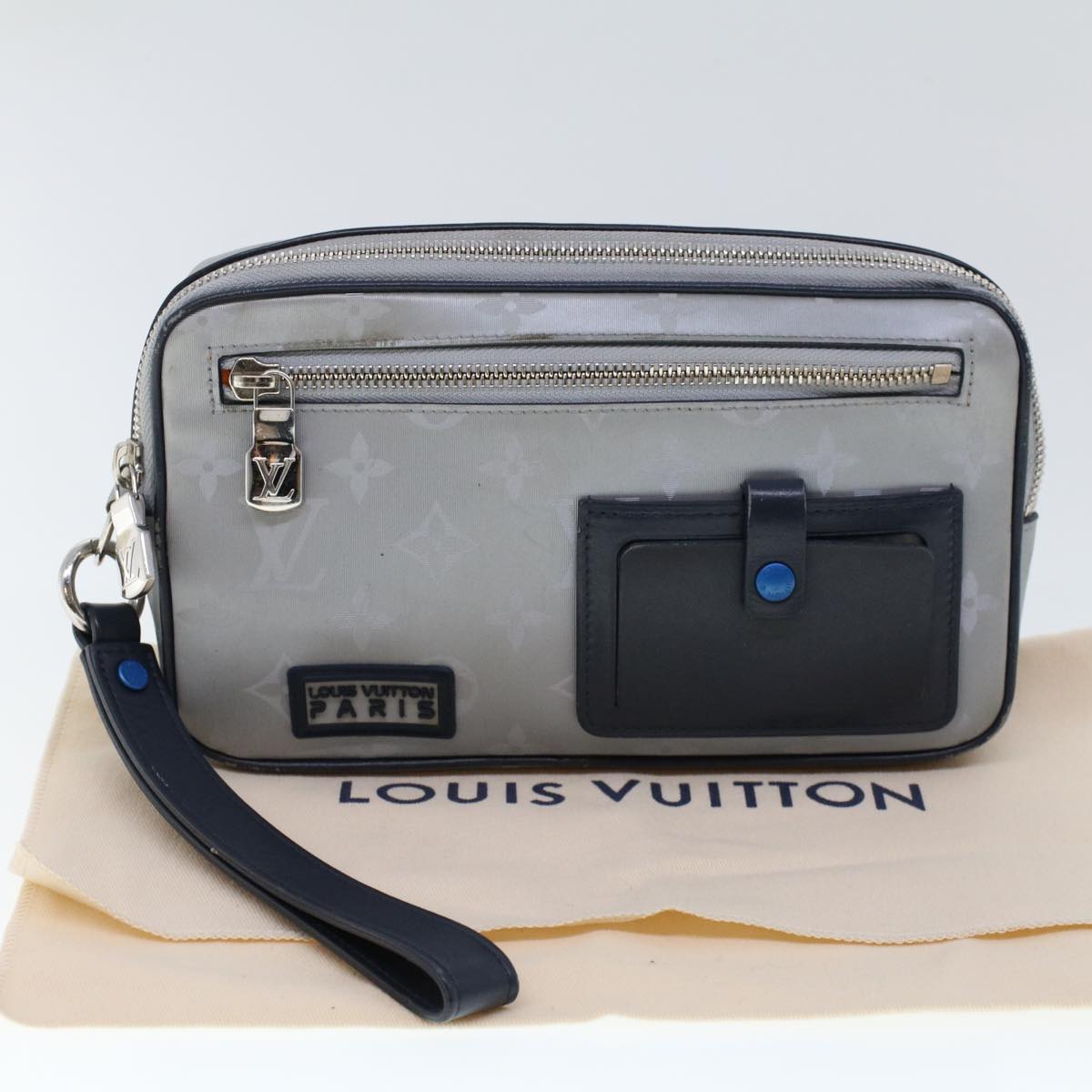 LOUIS VUITTON Monogram Satellite Alpha Clutch Bag Silver M44171 LV Auth 53137