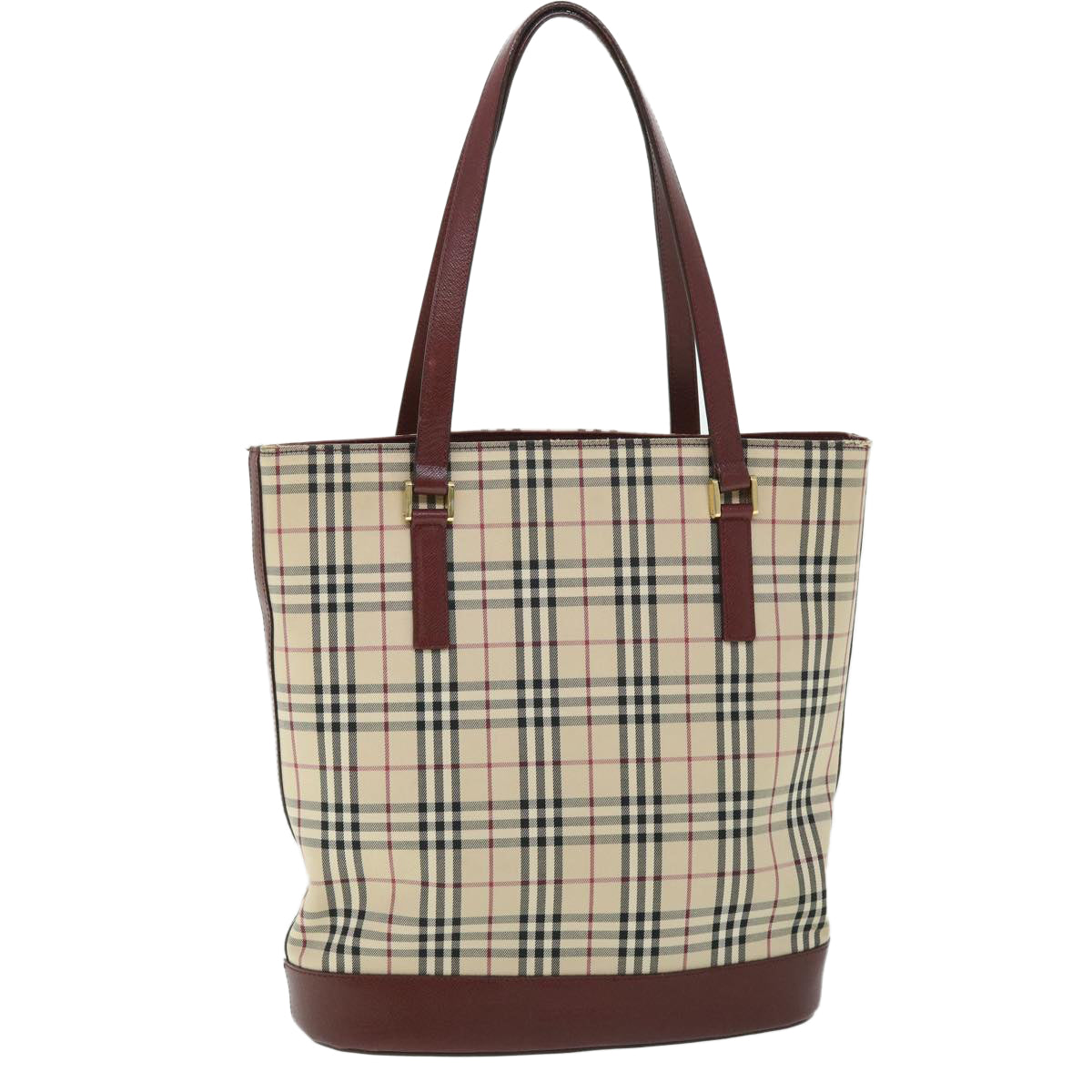 BURBERRY Nova Check Tote Bag Canvas Leather Beige Red Auth 53247